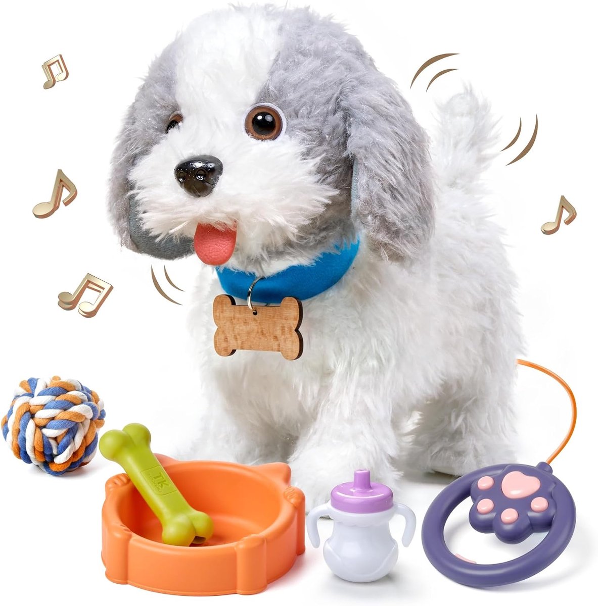 OR TU Wandelend hondenspeelgoed voor kinderen, pluche elektronische huisdieren hond zingende puppy, speelgoed honden lopen en blaffen aan de lijn, interactief speelgoed hond voor kinderen 3 4 5 6 7