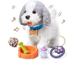 OR TU Wandelend hondenspeelgoed voor kinderen, pluche elektronische huisdieren hond zingende puppy, speelgoed honden lopen en blaffen aan de lijn, interactief speelgoed hond voor kinderen 3 4 5 6 7
