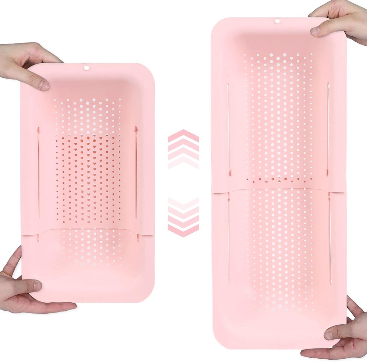 Ginkgo gootsteenvergiet zeefmand - groenten en fruit wassen, gekookte pasta afgieten - uitschuifbaar - keukenbenodigdheden (20 x 37 - 49 x 7 cm; B x L x H) - roze | Geschikt voor de meeste gootstenen. Gewoon afspoelen, afdruipen en drogen.