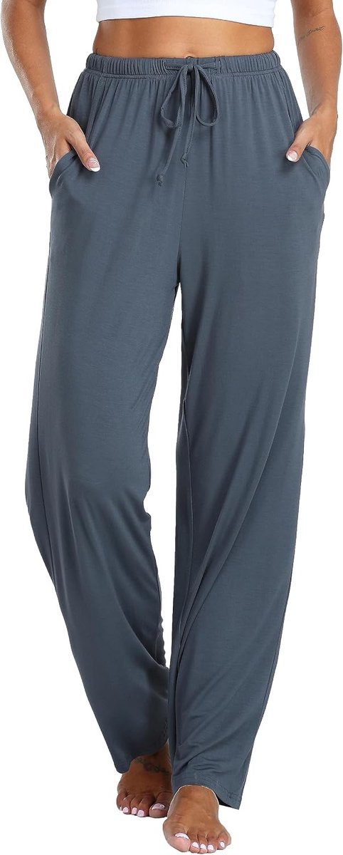 Pyjamabroek voor dames, katoen, nachtkleding, slaapbroek, vrijetijdsbroek, lange joggingbroek met zakken