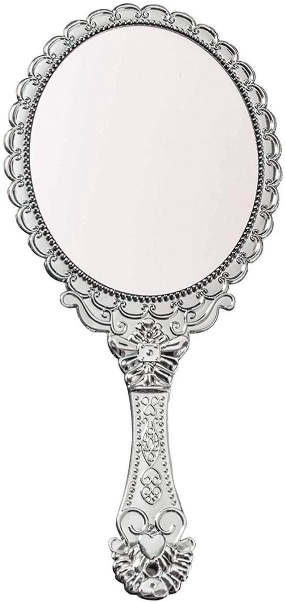 draagbare spiegel met handvat, kleine reispakket, compacte spiegels, vintage decoratieve make-up, cosmetische portemonnee spiegels voor meisjes vrouwen, zilver
