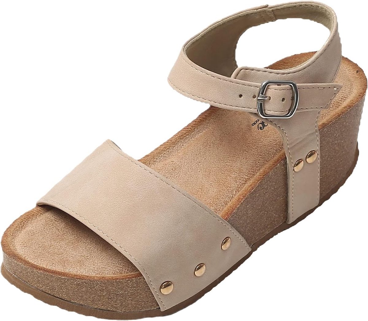 Zomersandalen voor dames, sleehak, elegante sandalen, leer, knoopsluiting, comfortabel, kurk, voetbed, zee, strand, outdoor