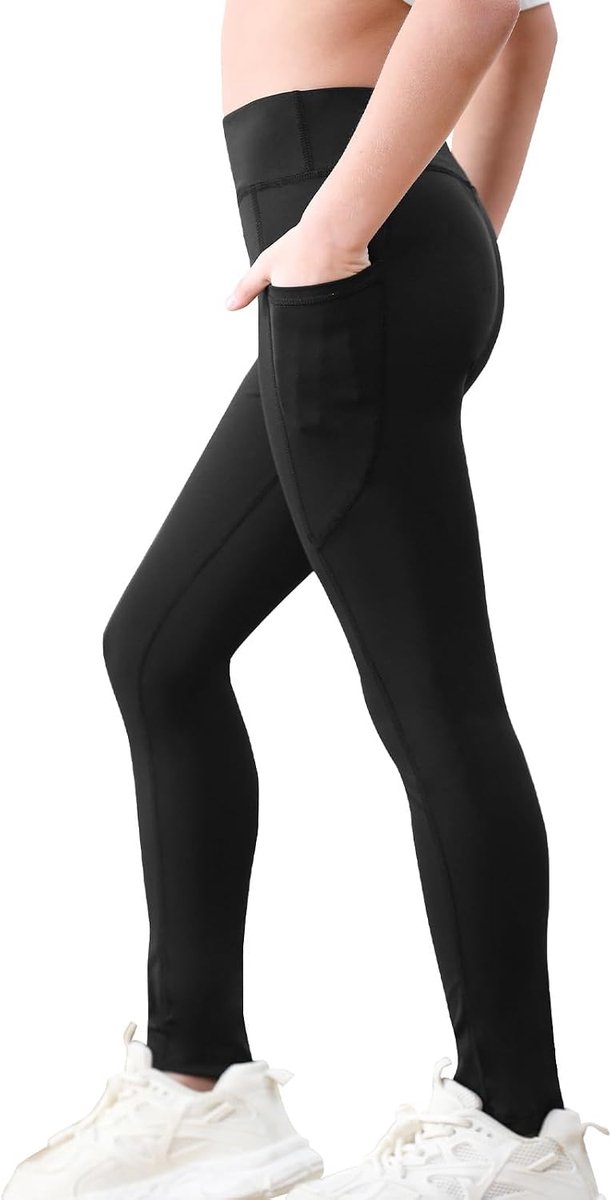 Sportlegging voor meisjes, met zak voor mobiele telefoon, sportbroek, hoge taille, turnlegging voor meisjes, lang, voor gym, yoga, gymnastiek