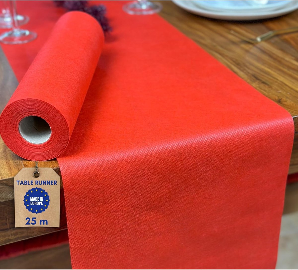 Tafelloper Rood, Vlies Tafelloper Rol, Deko Tafelband, 25 Meter x 30 Centimeter, Tafeldecoratie, Decor Voor Doop, Communie, Bruiloft, Verjaardag, Kleur Rood