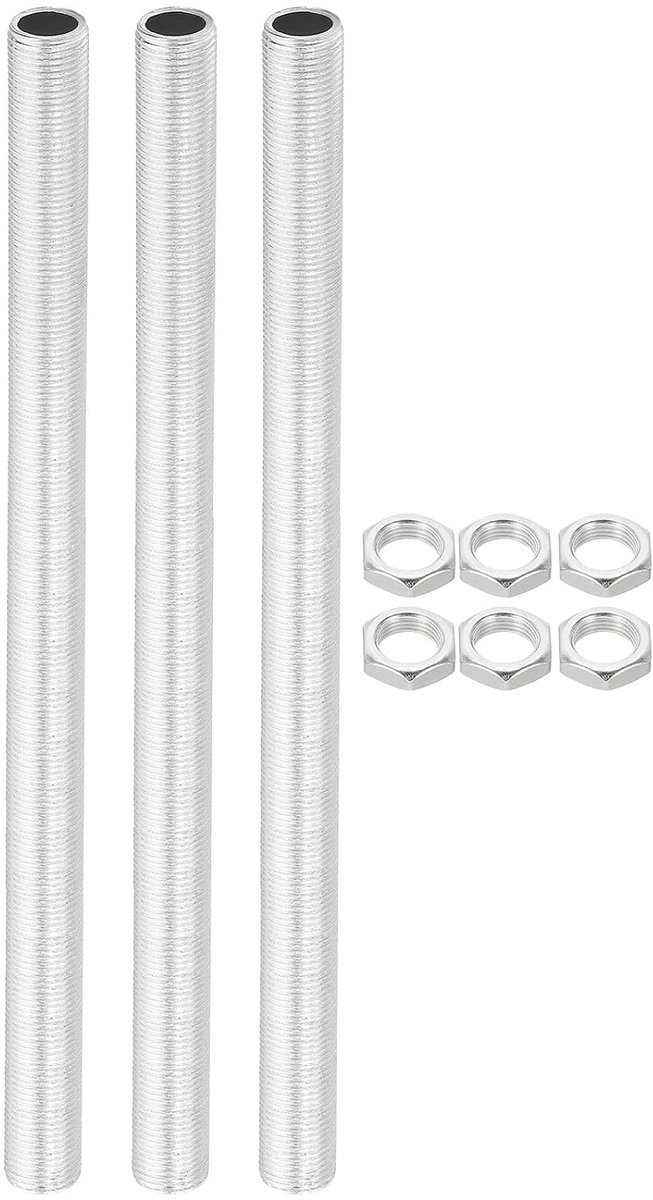Kit lampbuis M12 schroefdraad 230 mm met vergrendelingsmoeren, 3 sets draadstangen, bevestigingselementen voor kroonluchters, plafondlampen, verzinkt