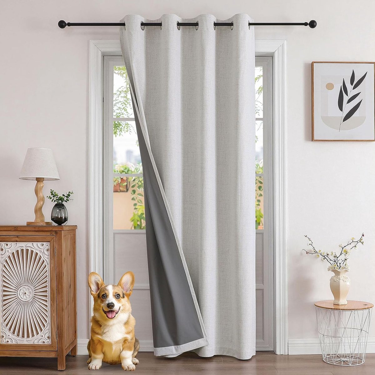 100% ondoorzichtige gordijnen, verborgen linnenlook, deurgordijn, verduisteringsgordijnen met inslagringen, thermische koudebescherming, hittebescherming, voor slaapkamer en woonkamer, wit