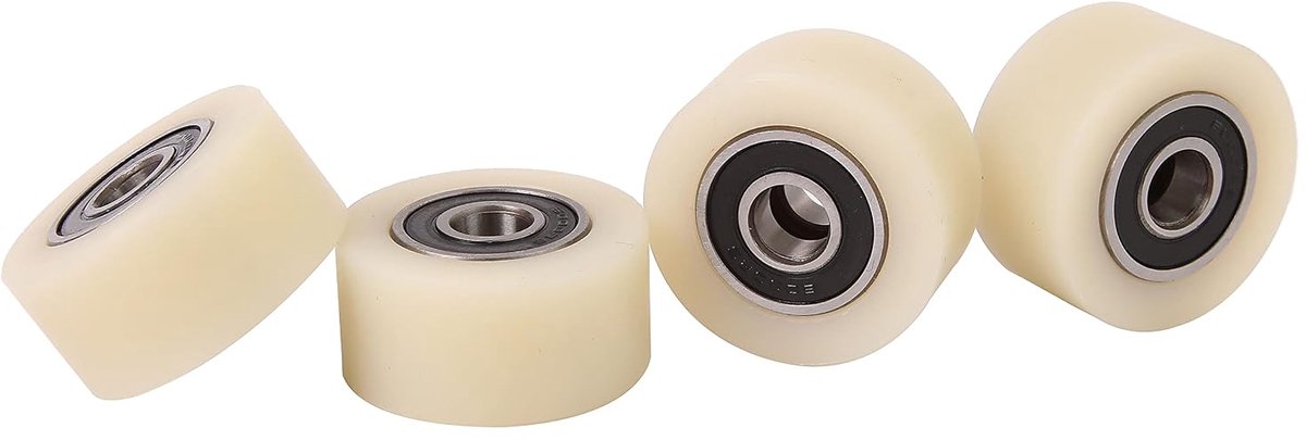 Set met 4 wielen met kogellagers - nylon wielen voor pallettrucks - hefwagenwielen diameter 40 mm, breedte 20 mm, lagers 10 mm - nauwkeurig machinaal verwerkt in de EU