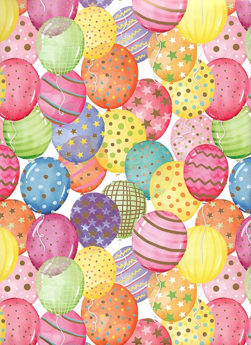 Cadeaupapier 3 vellen formaat 90 x 65 cm FSC product plasticvrije verpakking design ballonnen (18-9249)