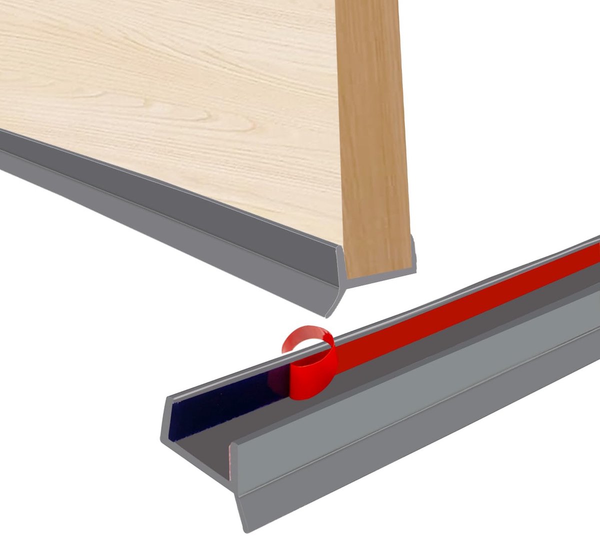 Afdichting voor keukenplint, 5 m, zachte plint, zelfklevend, voor houtdikte 15 mm, 16 mm, 17 mm, bescherming plint (grijs, 5)