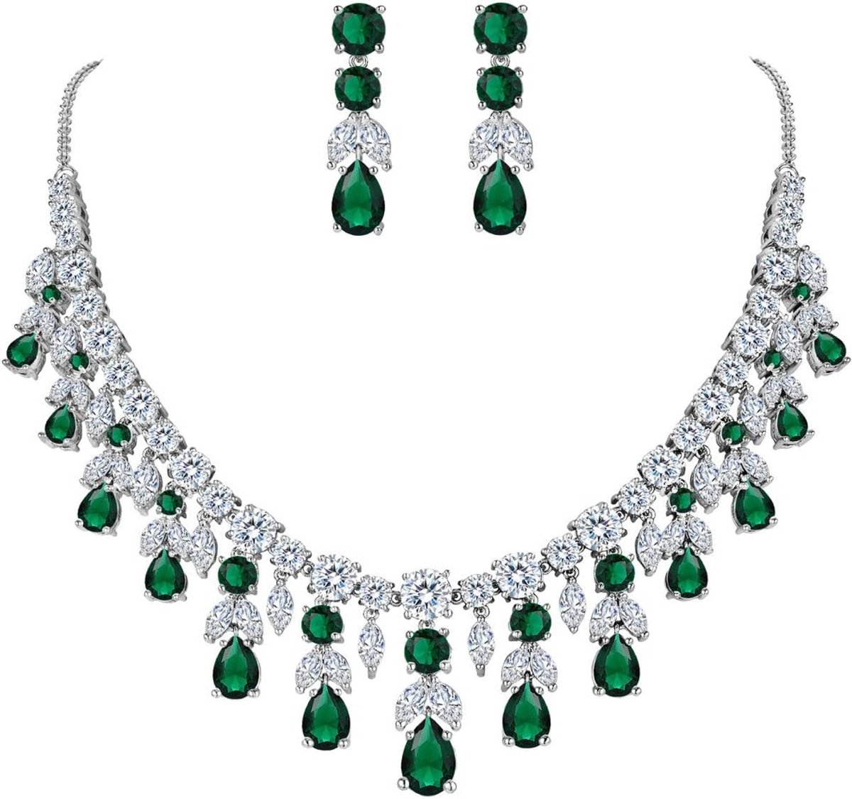 bruiloft bruids CZ Cluster blad Teardrop verklaring ketting Dangle Oorbellen Set, Kubik zirkonia, Zirkonia