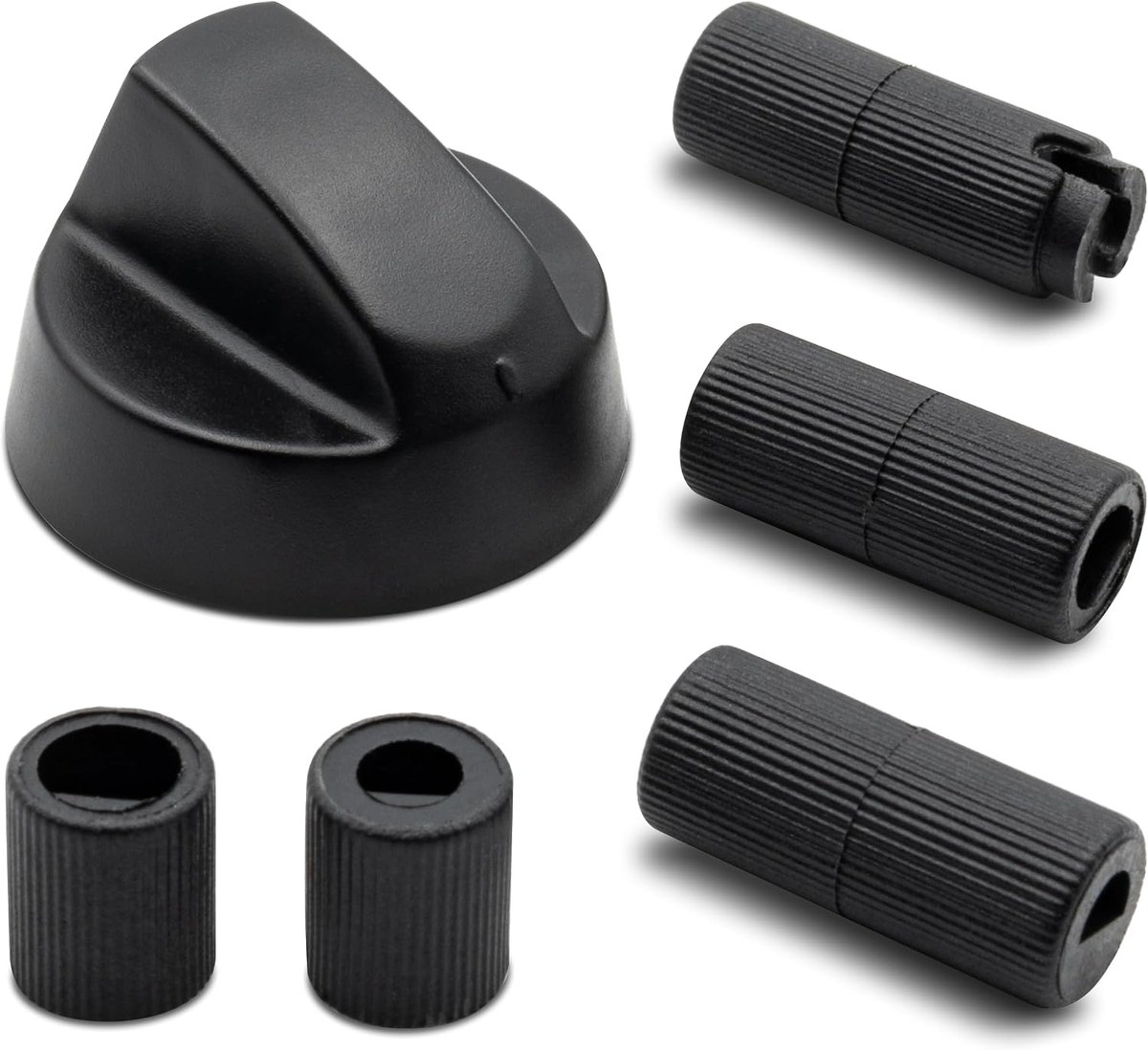 Kookplaat Ø 43mm Knop Knevel Kookplaat Grijpschakelaar met 5 Adapters Universeel voor Kookplaat Oven Magnetron 2 Kleuren (Zwart)
