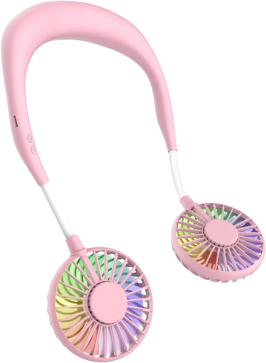 draagbare mini-USB-ventilator, voor om de nek, handsfree, oplaadbaar, met nekbeugel, bureauventilator, 3 snelheden, ledlicht.