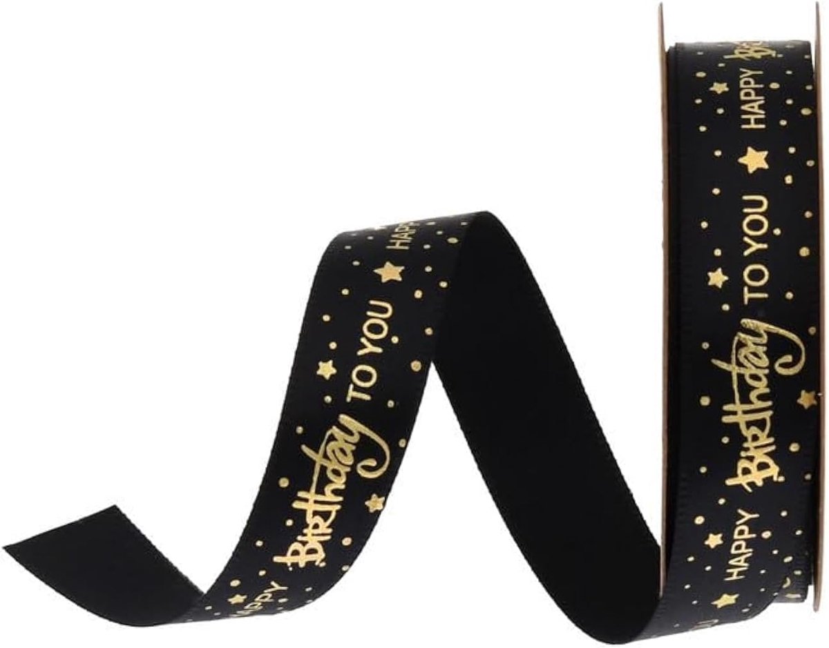 10 m cadeaulint, decoratieband, zijden lint, cadeau, lint, stoffen lint, Happy Birthday voor verjaardag, knutselen, decoratie, geschenkverpakking, cadeaulinten voor knutselen en verpakken -