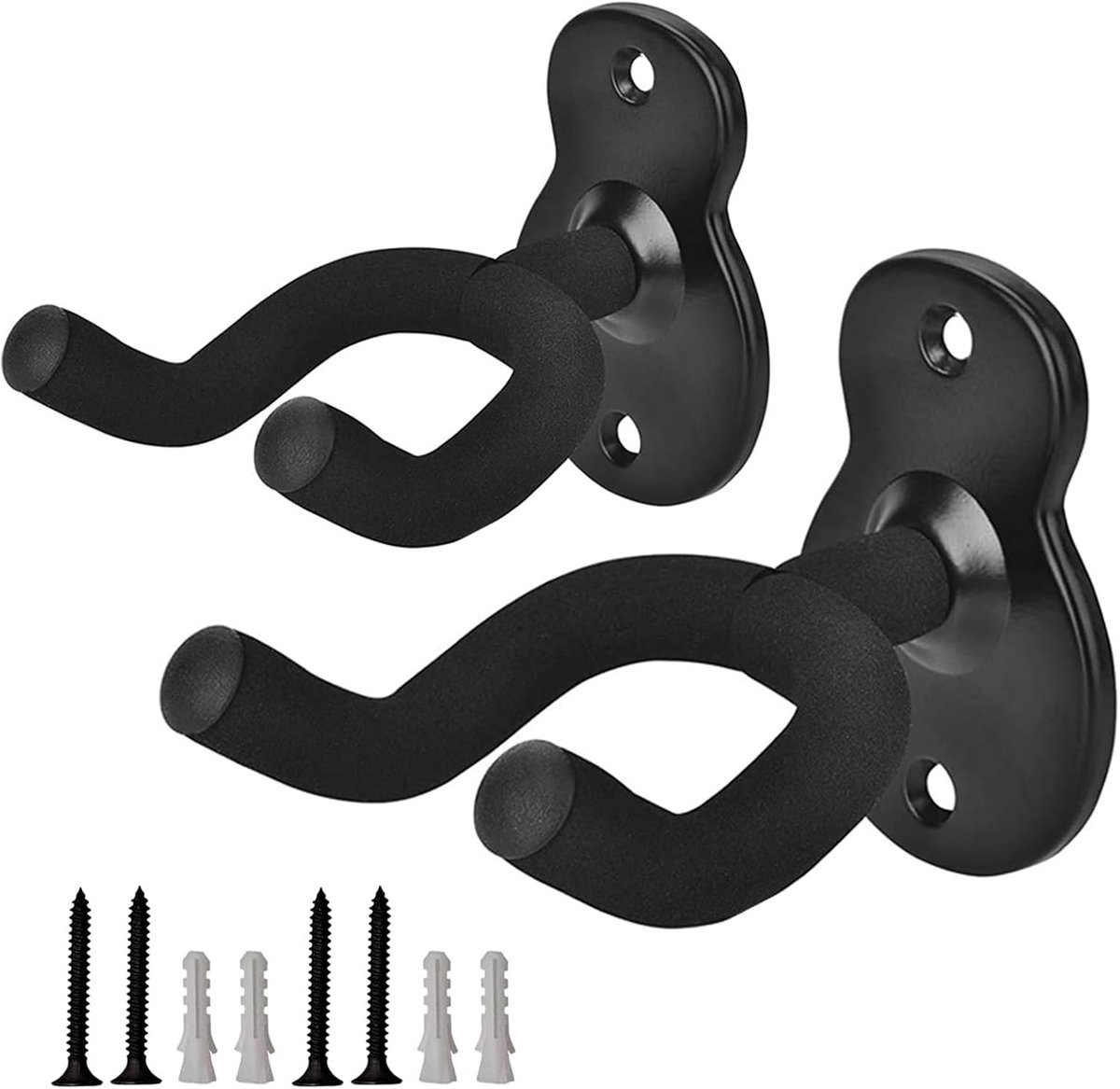 2 Sets gitaarhouders voor aan de muur Zwarte gitaar muurbeugel Voor alle soorten headstocks Elektrische gitaren Ukuleles gitaar muurbeugel