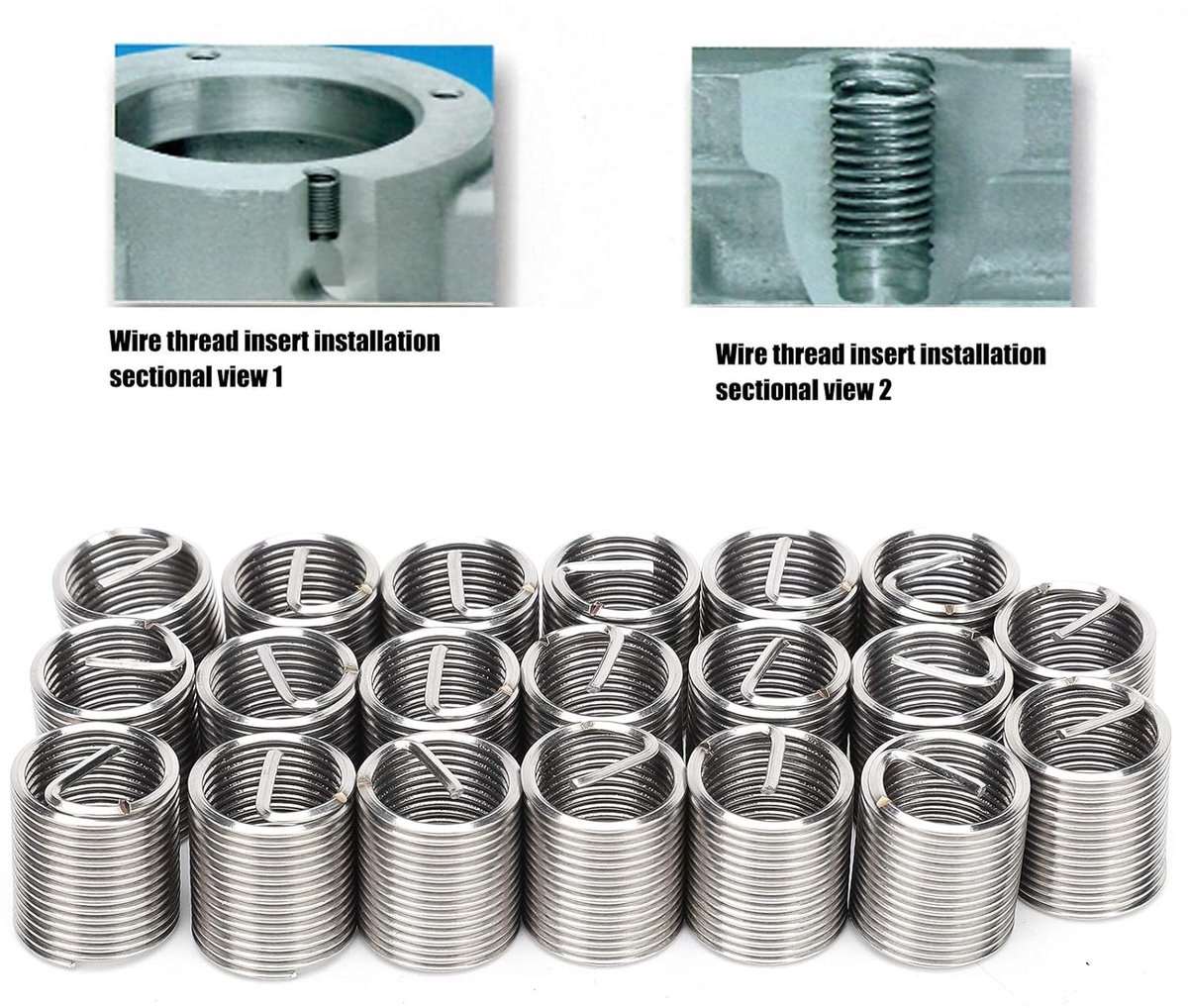 20Pcs Draad Draad Inserts Draad Reparatie Mouw Kit M12 X 1.25 Stalen Schede Opgerolde Draad Type Schroef voor Automotive Reparaties(2D)