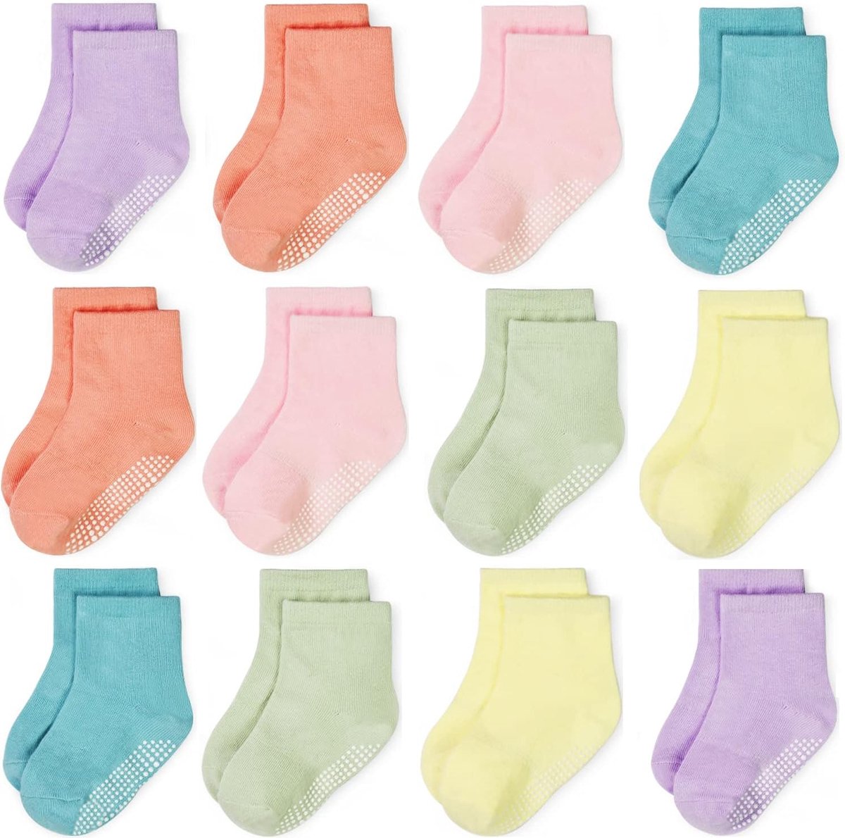 Sokken voor kinderen, 12 paar babysokken, ABS-antislip, voor kleine kinderen van 0-10 jaar, jongens en meisjes
