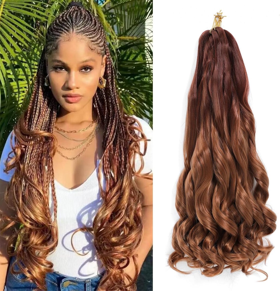 8 Packs French Curl Braiding Hair 24 Inch Loose Wave Spiral curly braiding hair extensions 75g/Pack Soft French Curls Synthetic Hair Extensions for Braiding（33/30#）