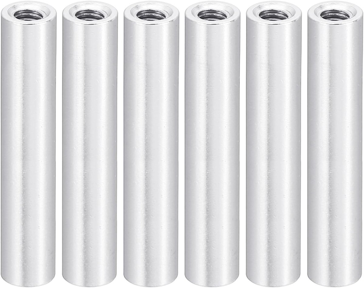 6 stuks M3 metalen draadbussen, ronde aluminium ruimterschroeven, 3x5x28mm, zilverkleurig