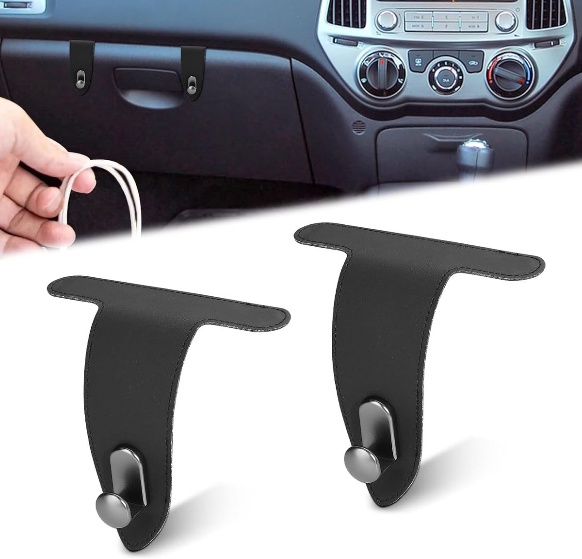 2 Stks Auto Haken voor Passagier Handschoenenkastje, Zelfklevende Hoofdsteun Haken voor Autohouder, Lederen Auto Portemonnee Haak voor Tassen, Autostoel Terug Opslag Haak Accessoires