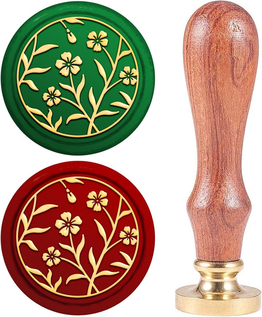 Bloem Wax Seal Stempel 25mm Blad Blossom Plant Zegellak Stempels Retro Hout Stempel Verwijderbare Messing Hoofd Voor Bruiloft Uitnodigingen Enveloppen Halloween Kerstmis Thanksgiving Gift Verpakking