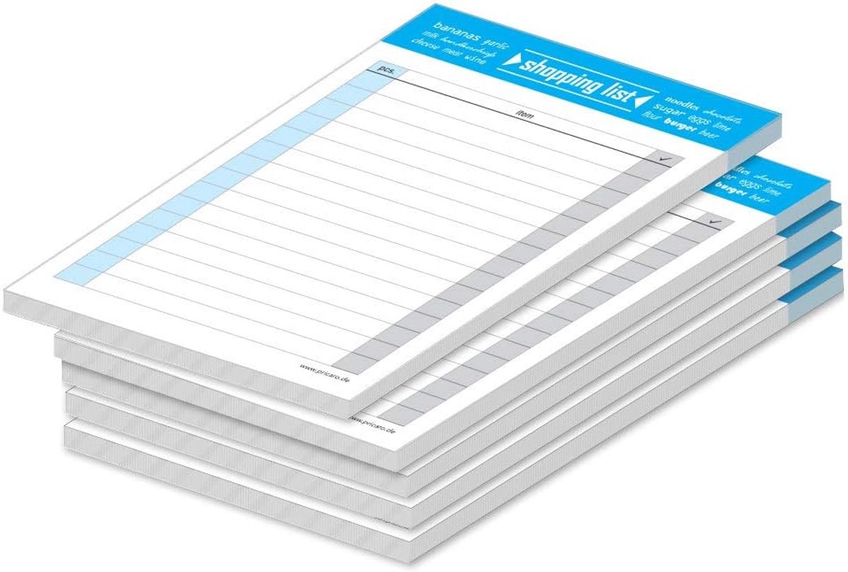SnelShoppen - Magnetische boodschappenlijst A6 - 25 vel - Blauwe notitieblokken, set van 5 - Ideaal voor keuken, boodschappen, organisatie
