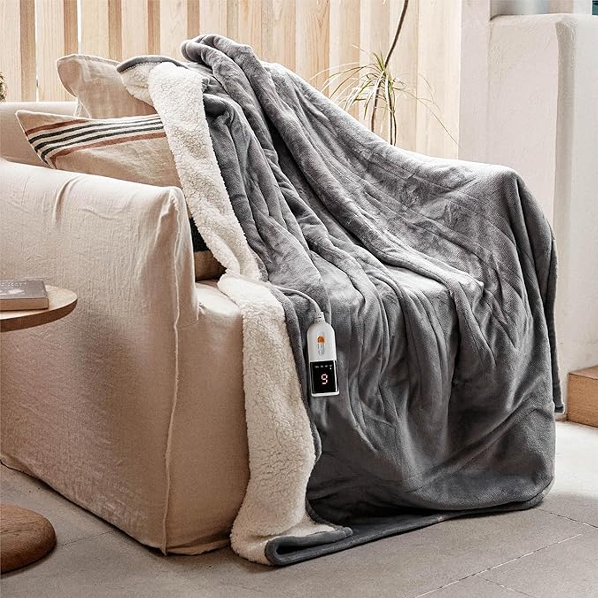 Elektrische Deken - Elektrische Warmtedeken - 130x180 cm - Pluche - 6 Warmtestanden - 10 Uurs Automatische Uitschakeling - Wasmachinebestendig - Warmtedeken - Grijs