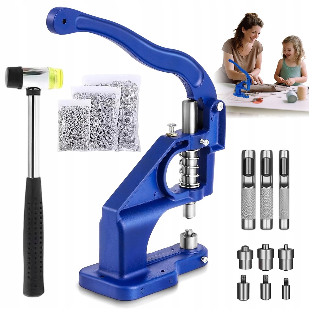 Oogjes Zetten Set - Oogjestang - Handmatige Oogjespers voor Zeil - 3 Maten - Inclusief 3000 Oogjes - Aluminium - Voor Banners & Canvas & Stof - DIY
