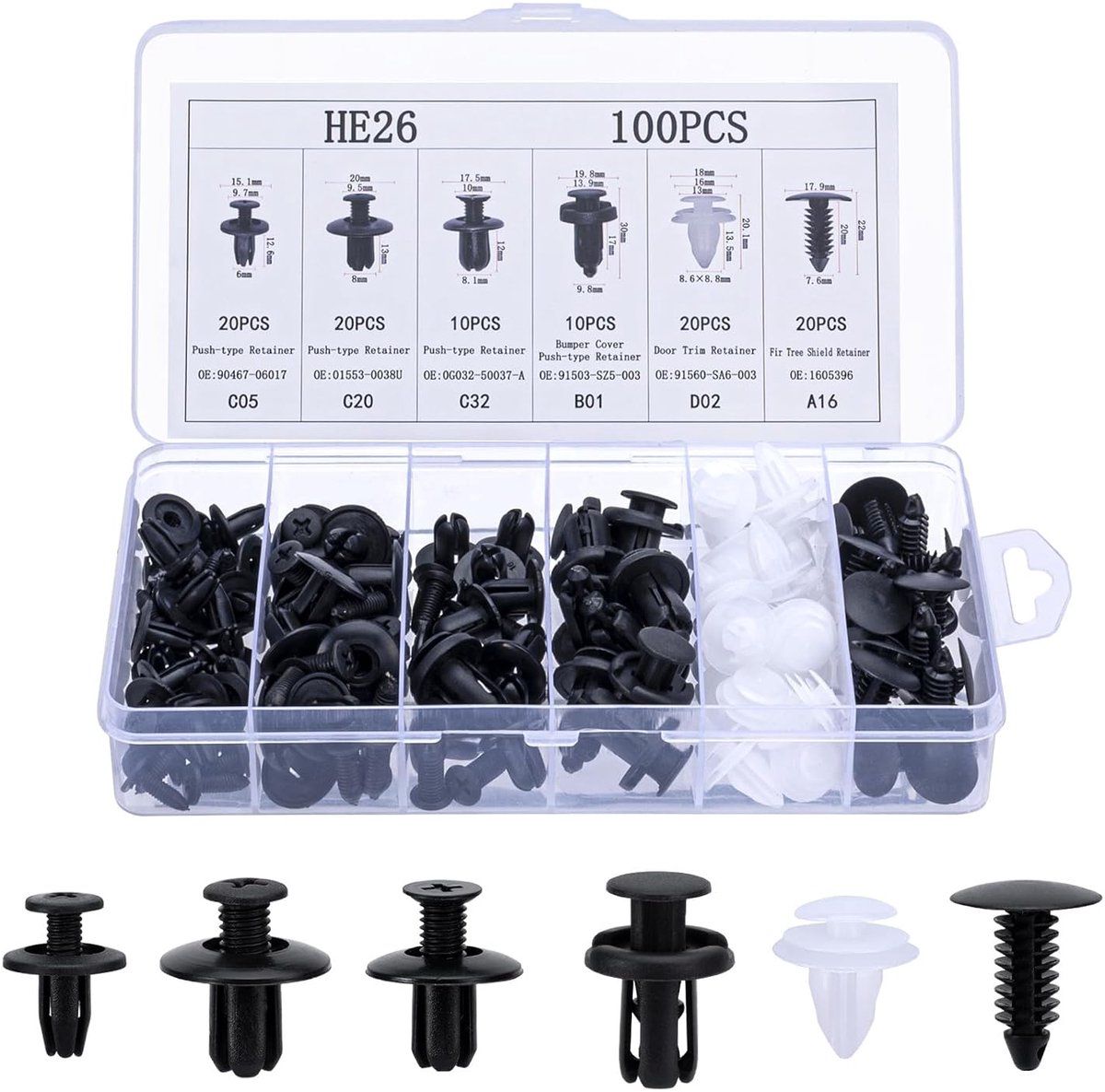 Auto montage clips set - 6 verschillende types - universele kunststof clips - eenvoudige installatie - SnelShoppen