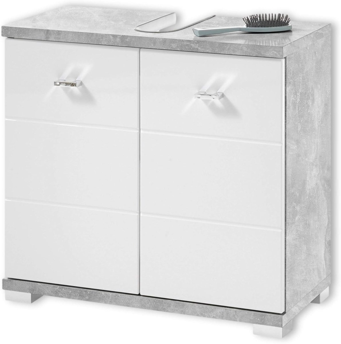 Badkamerkast 60 x 52 x 30 cm - Betonlook Wit - Modern Design - Ruime Opbergruimte - SnelShoppen