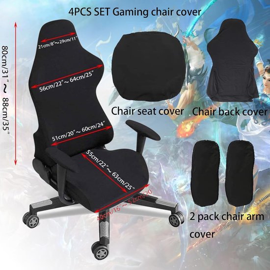 Gaming Chair Cover Set 4-delig - Zwart/Blauw - Bescherming voor gamingstoelen - Geschikt voor computerstoelen - SnelShoppen van snelshoppen — afbeelding 3