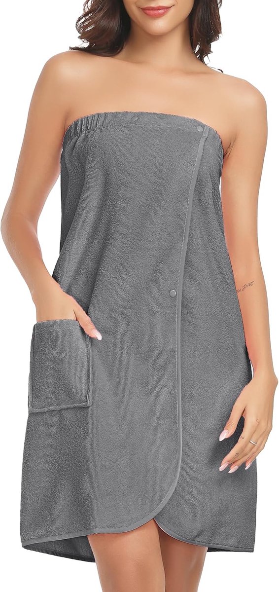 Badjas voor dames, spa-wikkeldoek, huisbadjassen voor dames, met zakken, drukknop en verstelbare elastische band