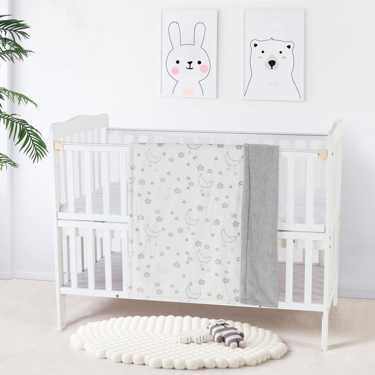 Cadeauset voor pasgeborenen, luiermand met 2 dekens, 1 taggie, 1 Lovey, 3 sokken, 1 geschenkzakje met lint, essentiële babyshower (Neutraal)