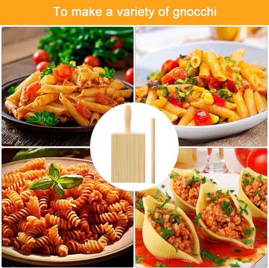 Gnocchi Plank, houten pastamachine met houten stokjes, beukenhout, pastoebehoren accessoires, macaroni planken met handvat, pastabestek voor doe-het-zelf noedelvormen — afbeelding 5
