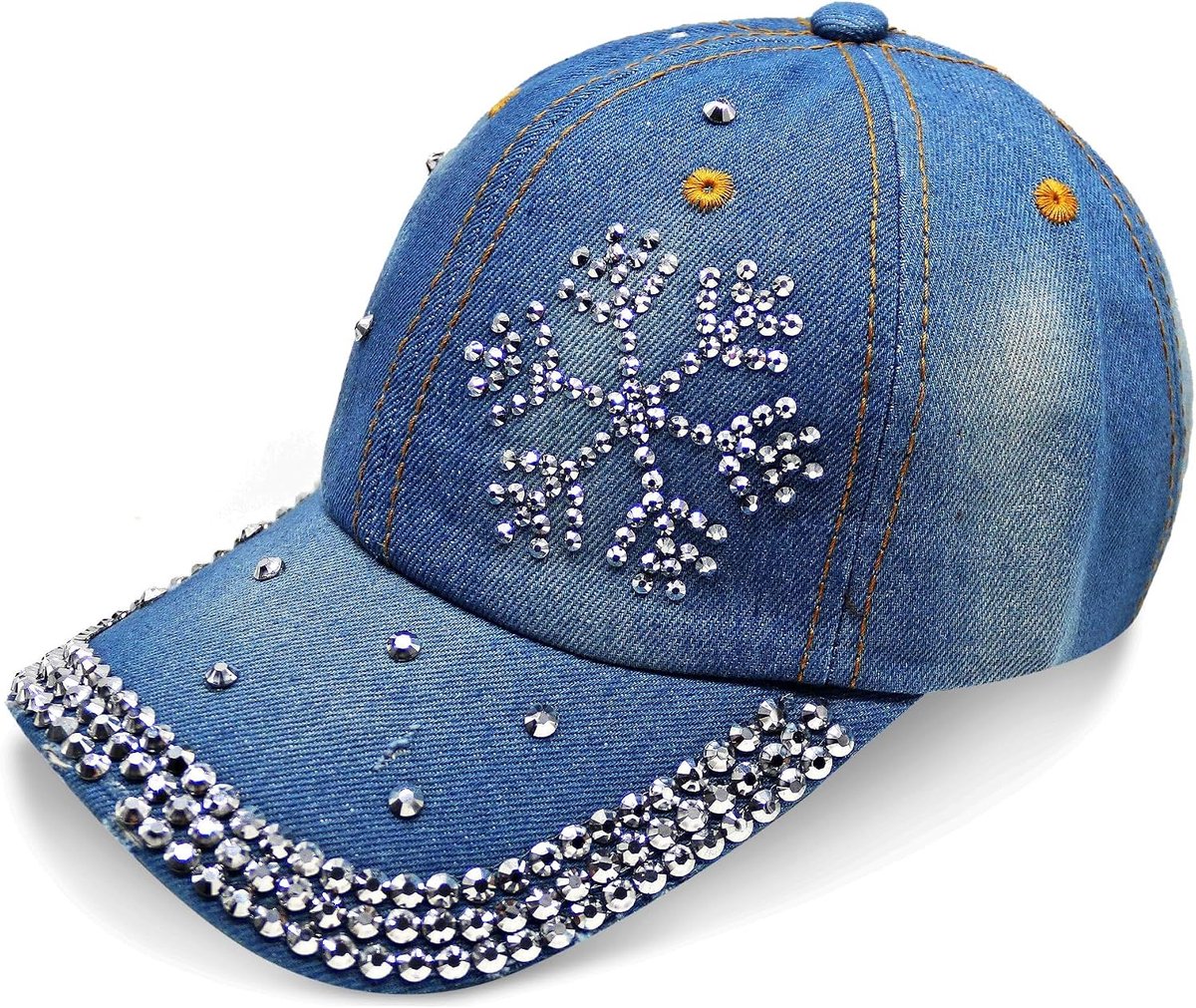Jeans Cap in vintage stijl met ster en strass steentjes, glinsterende denim baseballcap
