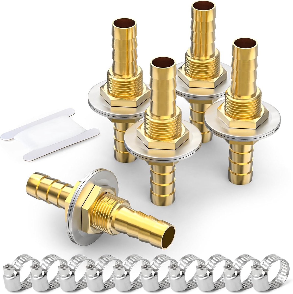 5 stuks messing slangpilaar doorvoer bulk aansluiting 6mm naar 6mm barb slang, rechte Hex Union aansluiting met 10 stuks slangklemmen