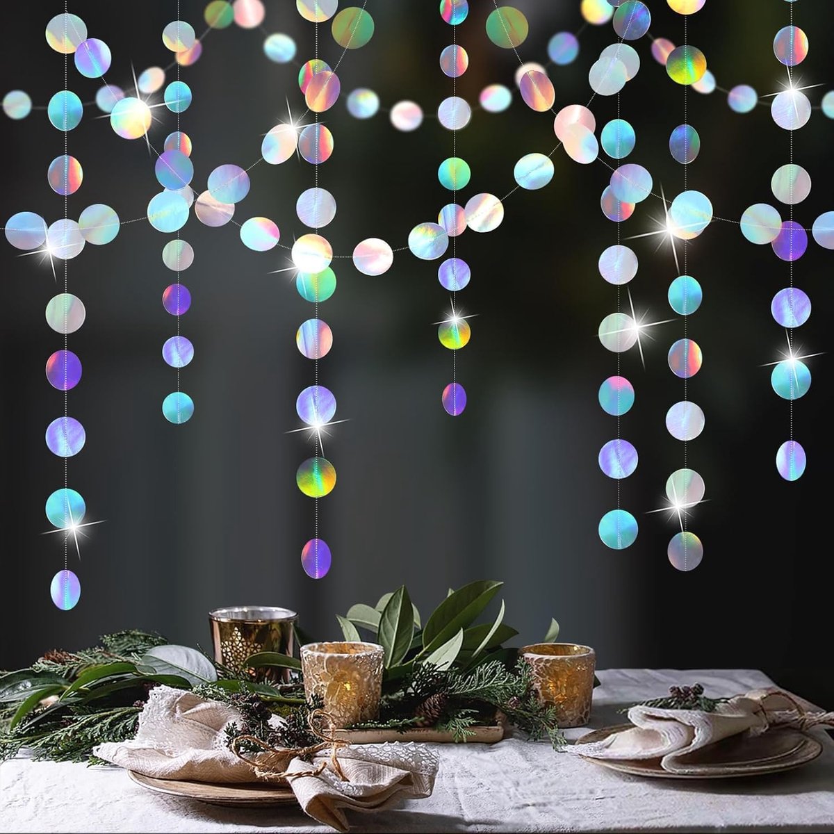 papieren slinger, 4 stuks, 4 m, kleurrijk glitterpapier, cirkeldots, slinger, hangende papier, polkadots, streamer, voor verjaardagen, carnaval, jubilea, bruiloften, decoratie, feestdecoratie