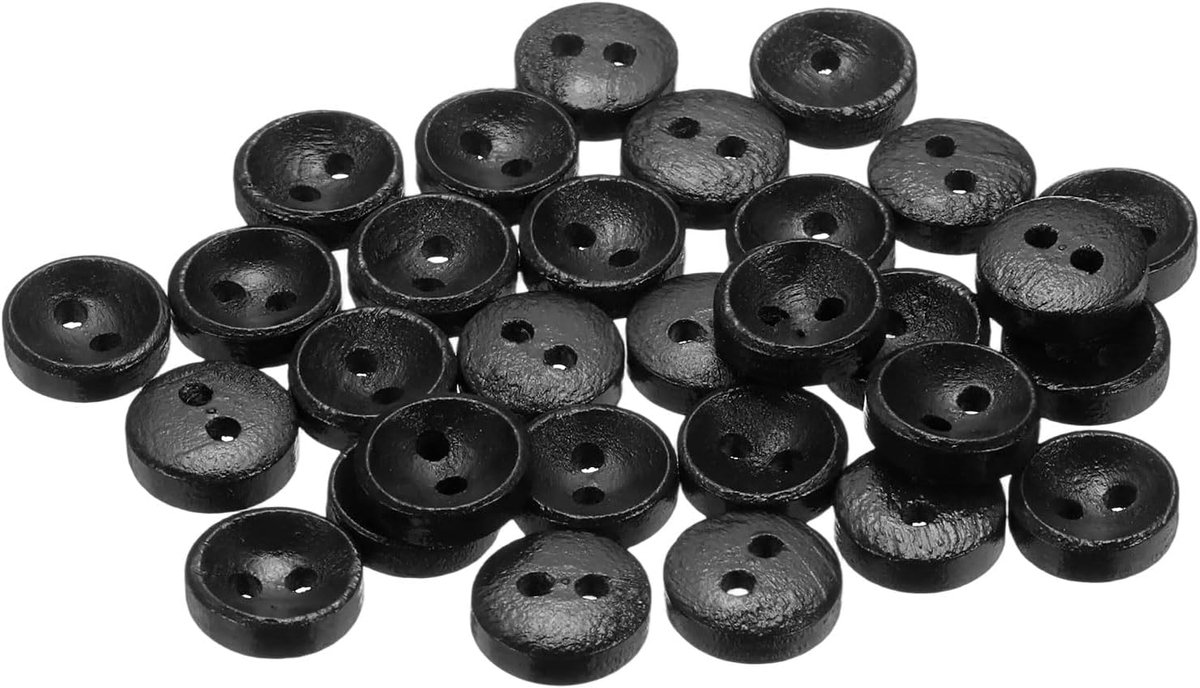 Knopen, 10 mm 2 gaten ambachtelijke knopen, knutselknopen hout gestippelde lijn ronde naaiknopen reserveknopen voor doe-het-zelf decoratie jassen naaien kleding, 30 stuks zwart