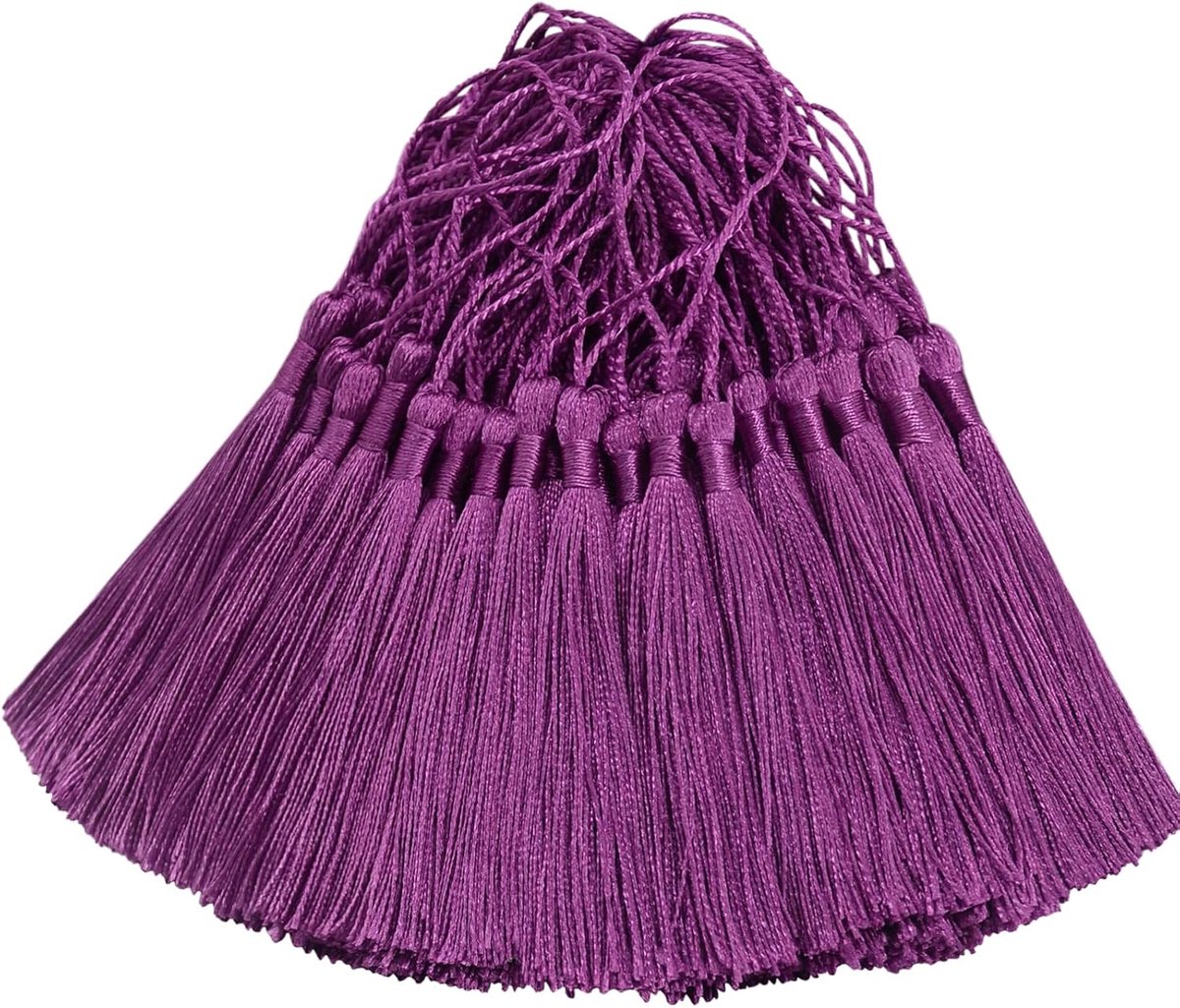 100 stuks mini-zijdeachtige kwasthangers, handgemaakt, hangend, knutselen, cadeau voor doe-het-zelf bladwijzers, sieraden maken, tas, sleutelhangers, decoratie, slinger en feestaccessoires (aubergine)