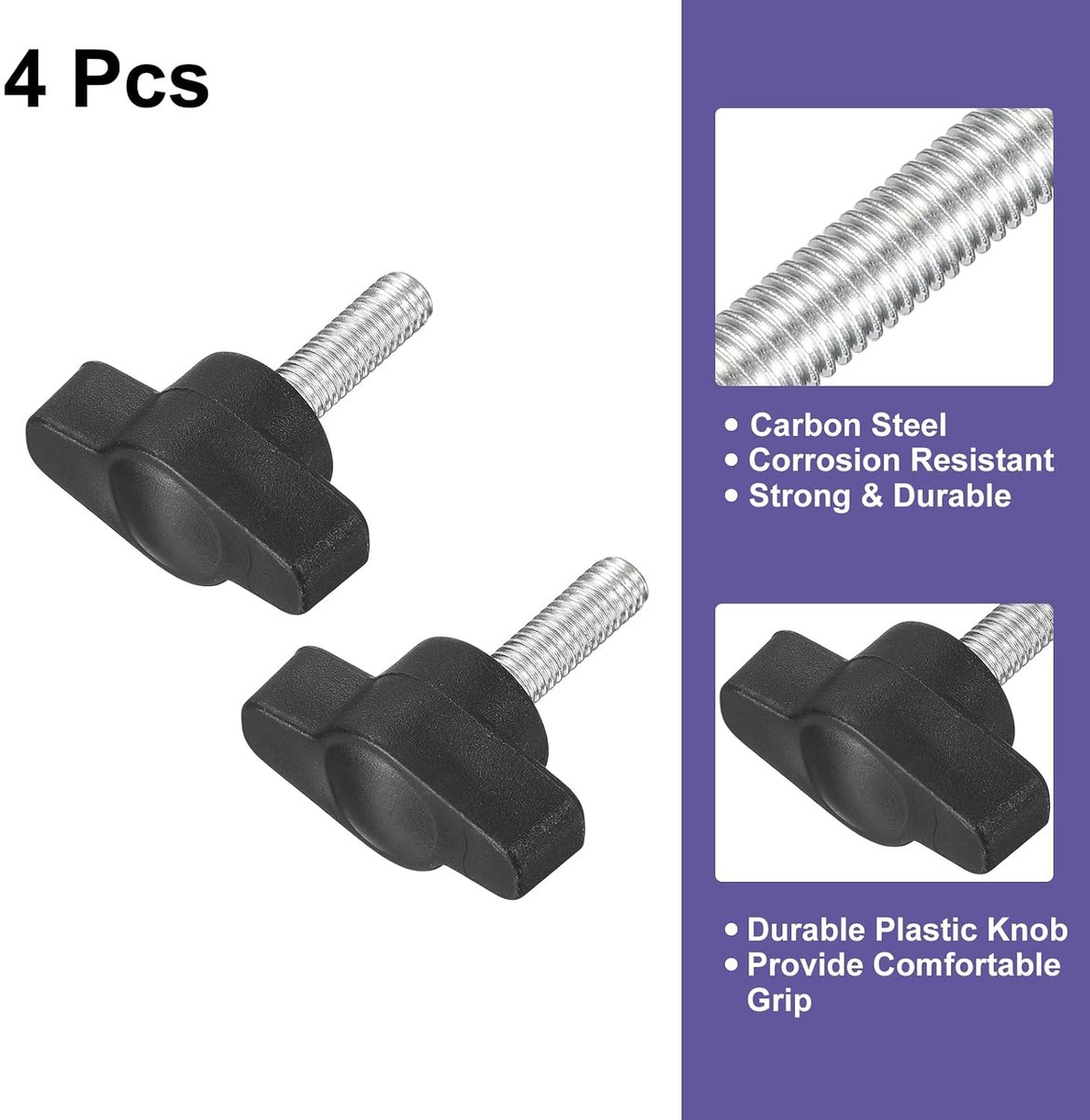 4 stuks klemknopschroeven, M5 x 16 mm, metrisch koolstofstaal, T-greep, vlinderschroef voor snelle vervanging zonder gereedschap