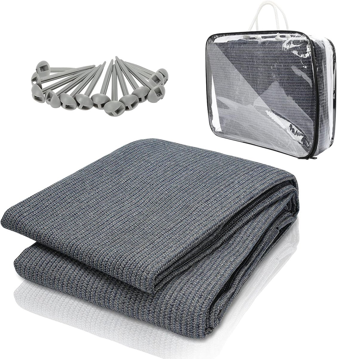 luifeltapijt, campingtapijt, ademend, antislip, wasbaar, tenttapijt met 12 gaten, 13 haringen en draagtas, voortentvloer, verschillende maten (grijs-blauw)