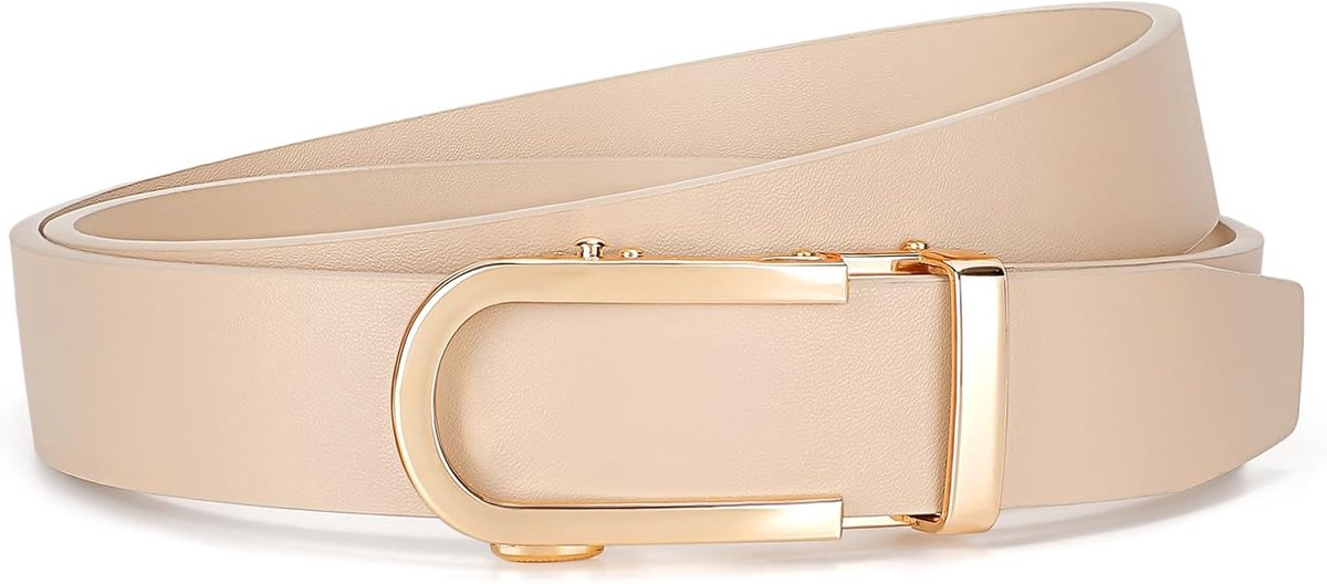Ratelriem voor dames, 3,1 cm breed, automatische leren riem voor jeansbroeken met gouden schuifgesp