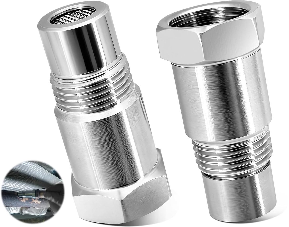 Adapter voor Lambdasonde M18x1,5 – Set van 2 O2 Sensor Verlengstukken 45 mm van Roestvrij Staal met Intern Filter, Geschikt voor Benzine- en Dieselauto’s, Accessoire voor Uitlaatsysteem