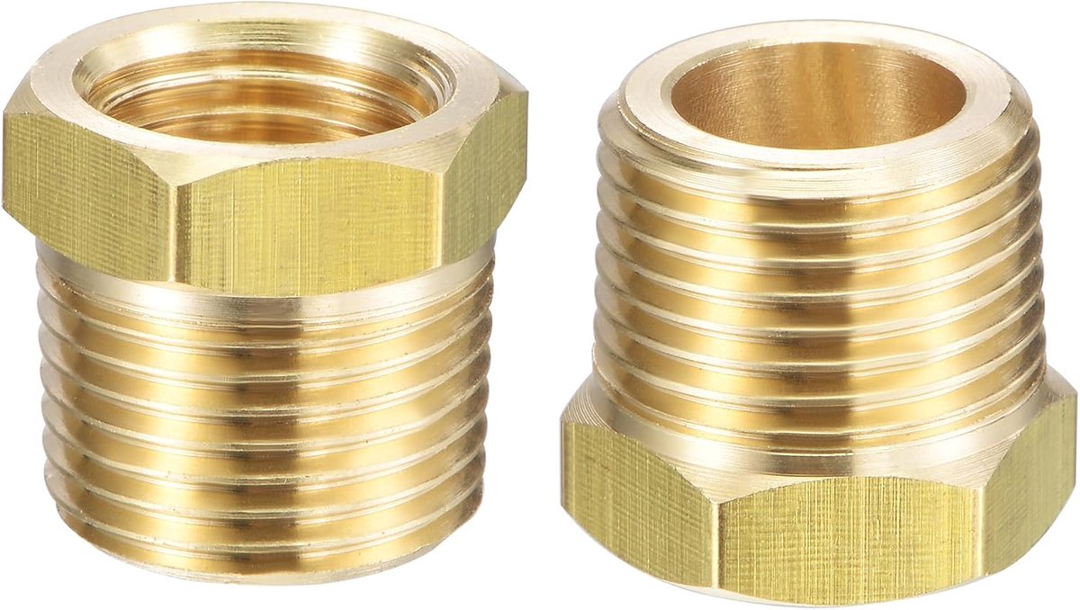 Adapter verloopstuk messing slang 3/8 inch BSPT mannelijk x 1/4 inch NPT vrouwelijk voor drukmeter watertemperatuur olie lucht, 2 stuks