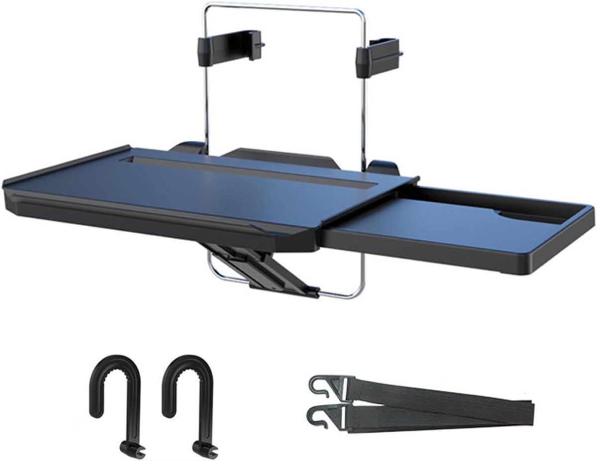 stuurwiel bureau, 2-in-1 stuurwiel opbergvak computer tafel Draagbare vouwbare auto opbergvak voor universele autostoel stuurwiel Multifunctionele houder tablet tafel tot 10 kg - Zwart