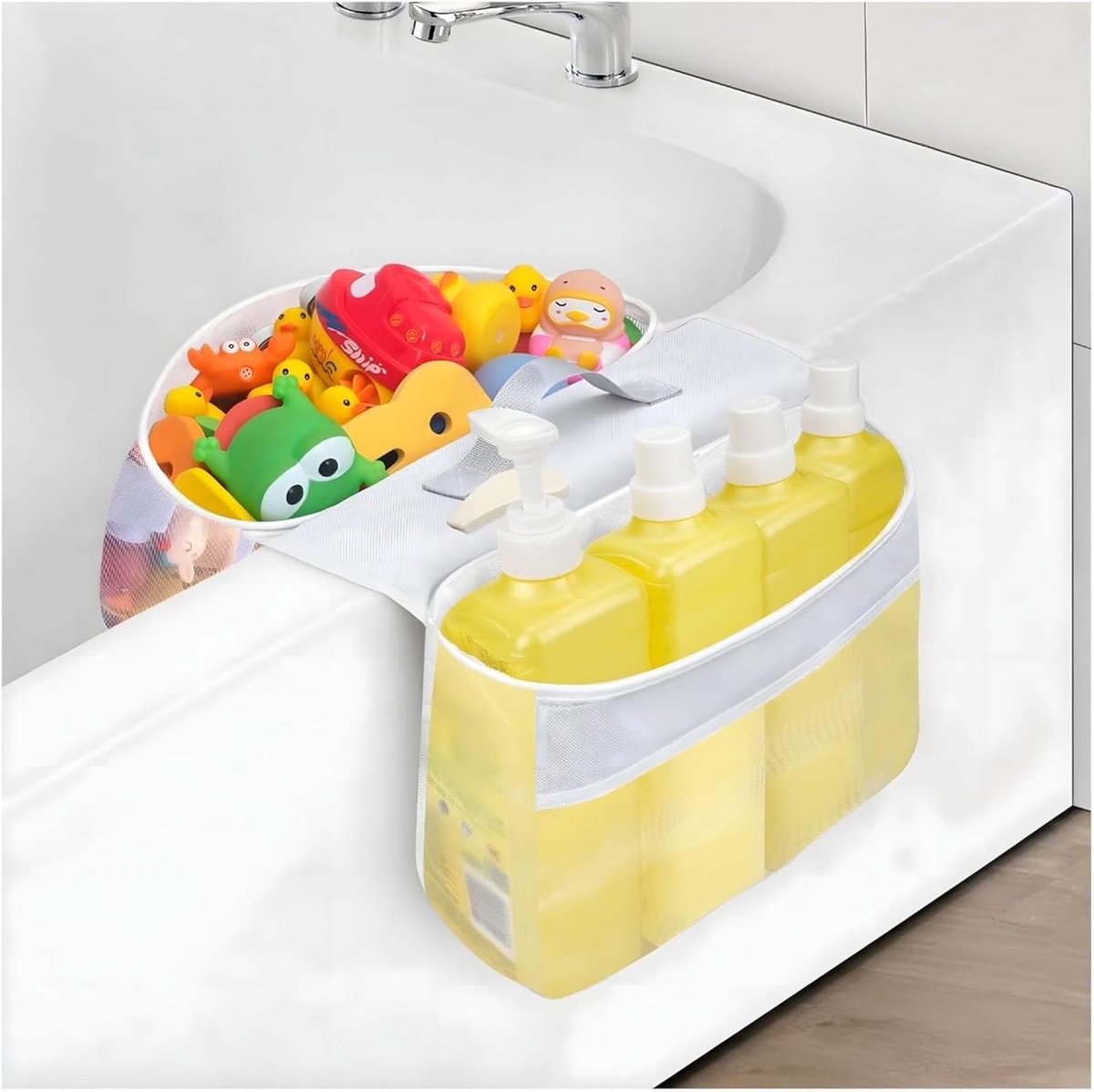 Badspeelgoed opbergtas, mesh tas, hangende organizer, opslag en sortering (Wit)