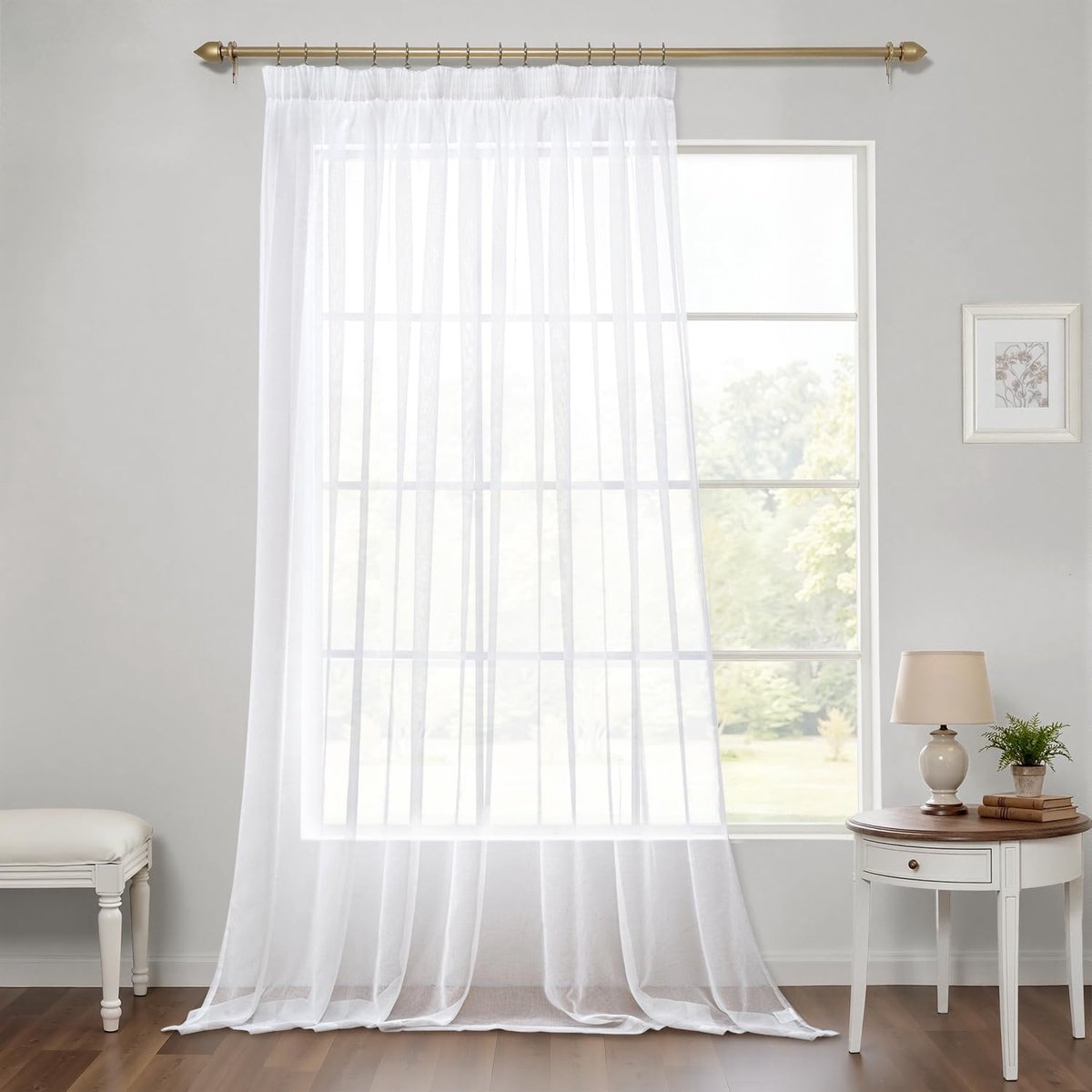 1-delige set Sheer wit voile gordijn met plooiband B 300 x H 245 cm | Transparant gordijn van voile polyester transparant woonkamer luchtig decoratief gordijn voor slaapkamer