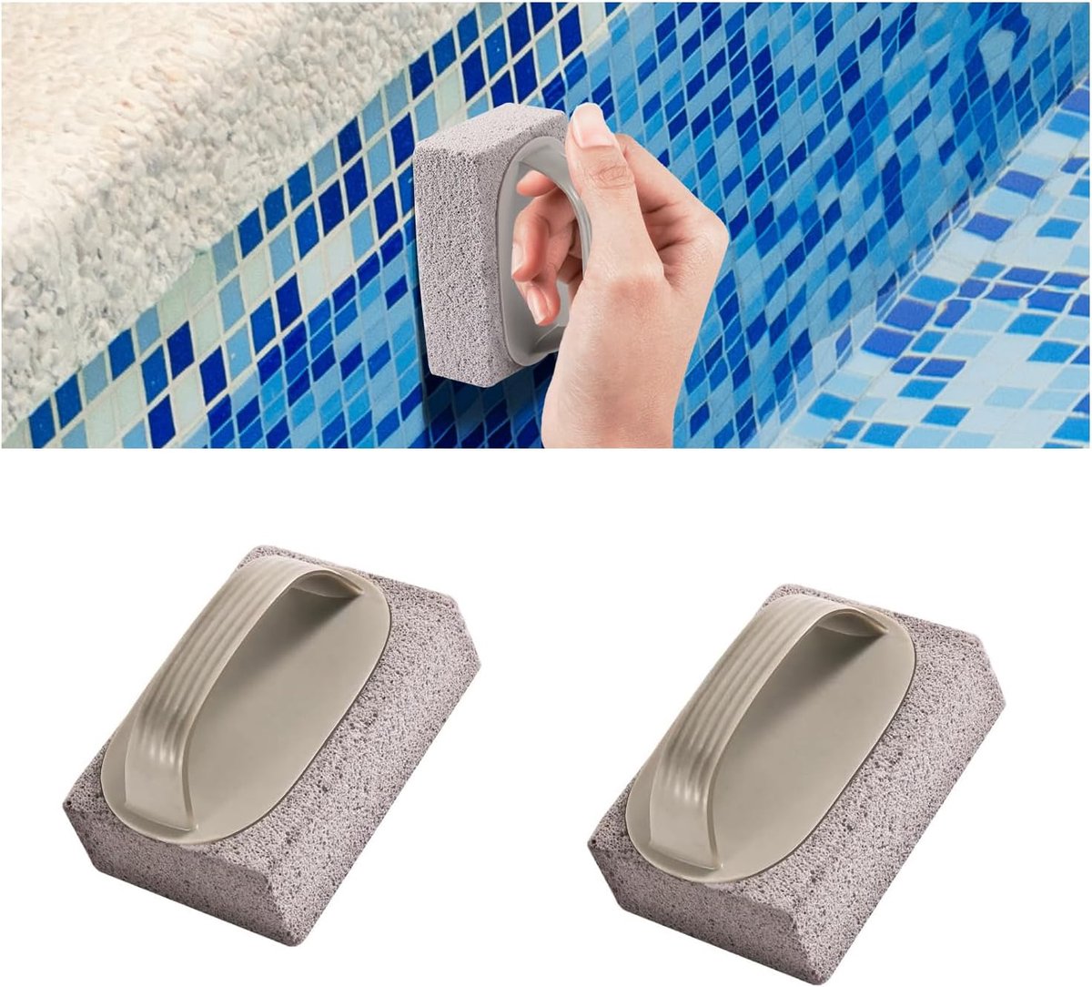 Zwembadborstel, puimsteen, 2 stuks, zwembadreinigingsborstel, reinigingsblok, zwembadborstels, puimsteen, zwembadreiniger, borstel, Pumice Stone zwembadspons met handvat voor zwembaden, badkamers