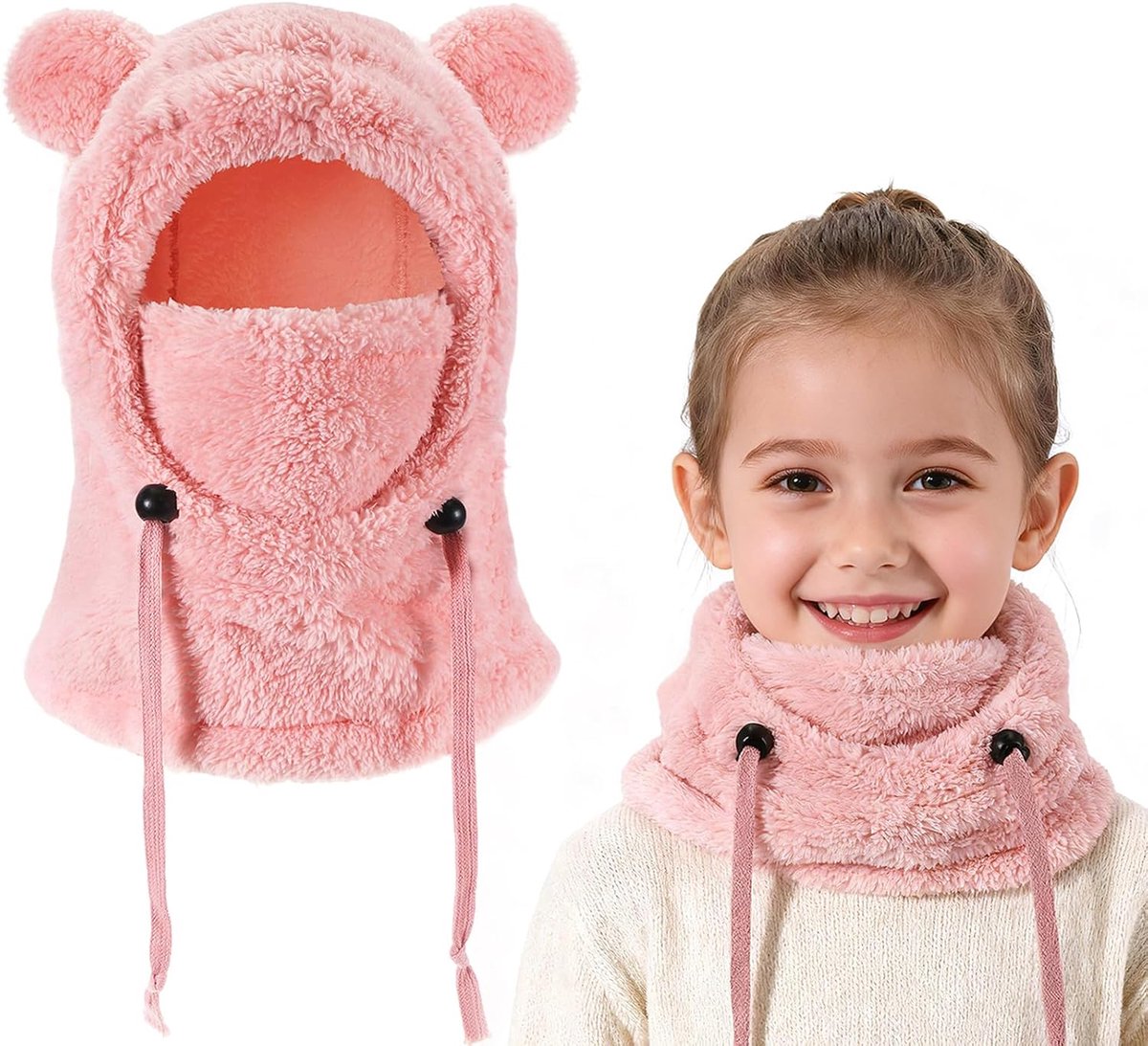 fleece bivakmuts voor kinderen, multifunctioneel, winddicht, verstelbaar, skimasker, warme muts met nekwarmersjaal, voor 3-10 jaar, jongens en meisjes, fietsen, schaatsen