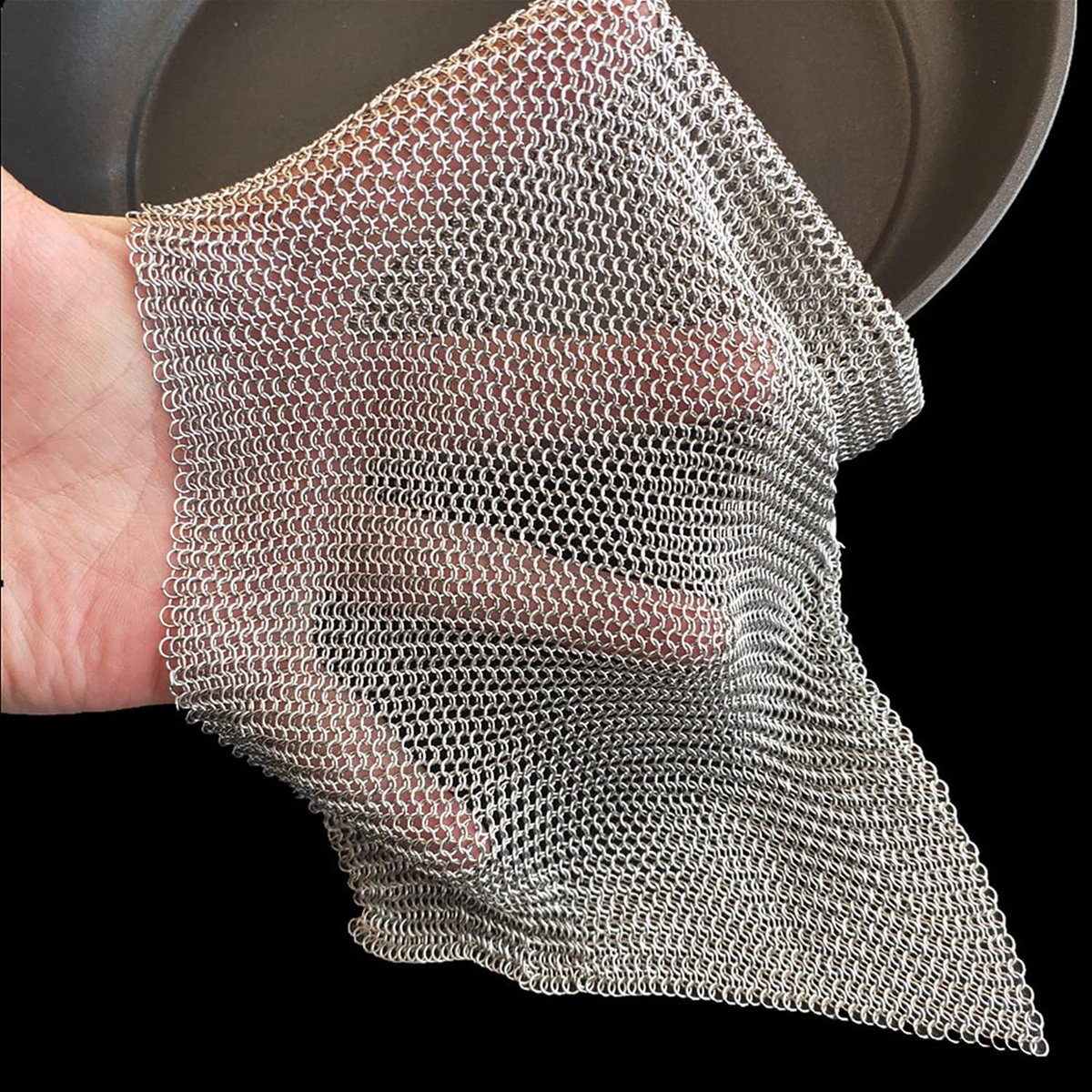 Gietijzerreiniger & Kettingmail Scrubber - 3,8 mm Fijne Ringen 316L RVS - Voor Pannen & Containers; Flexibel Mesh Ideaal voor DIY (10''x10'')