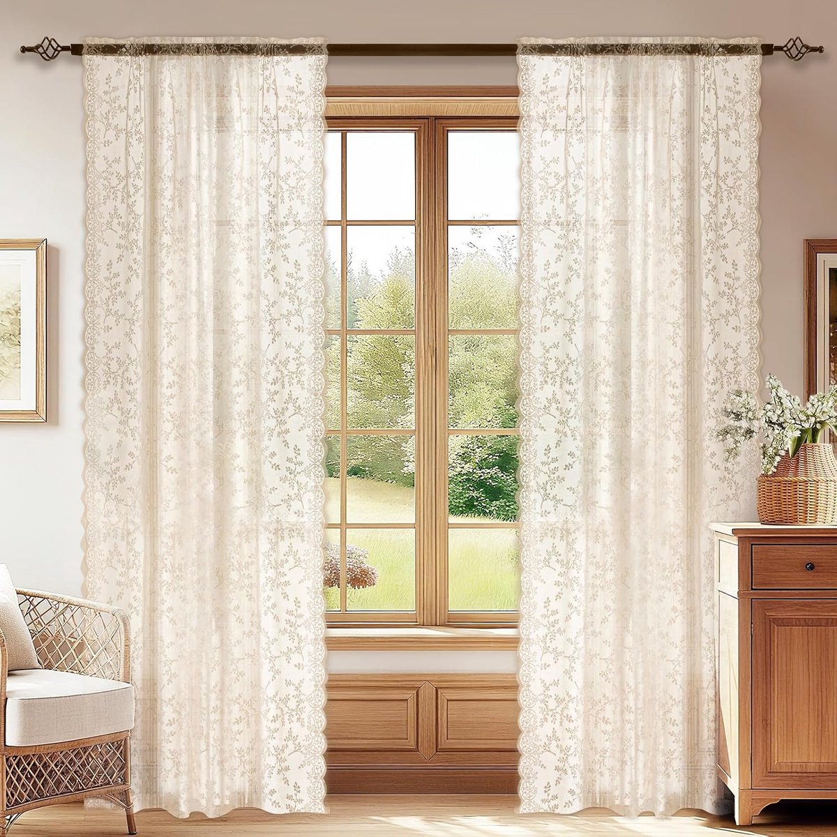 Voile-Gordijnen Semi-Transparante Set Van 2, 70x150cm, Binnengordijnen Met Plooiband, Gordijnen Luchtig Lichtdoorlatend, Raamgordijnen Voor De Slaapkamer Woonkamer, Beige